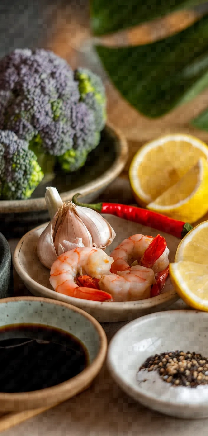 Ingredients photo for Purple Sprouting Broccoli Prawn Recipe