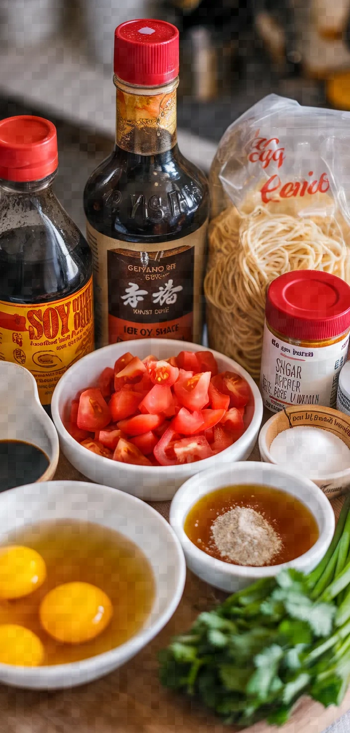 Ingredients photo for Tomato Egg Noodle Soup Recipe